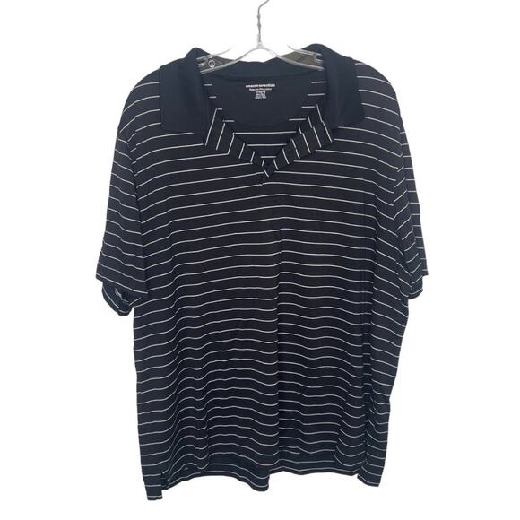 Amazon Essentials Mens Shirt Size Extra Large Black Striped Pullover Polo Casual - Picture 1 of 10